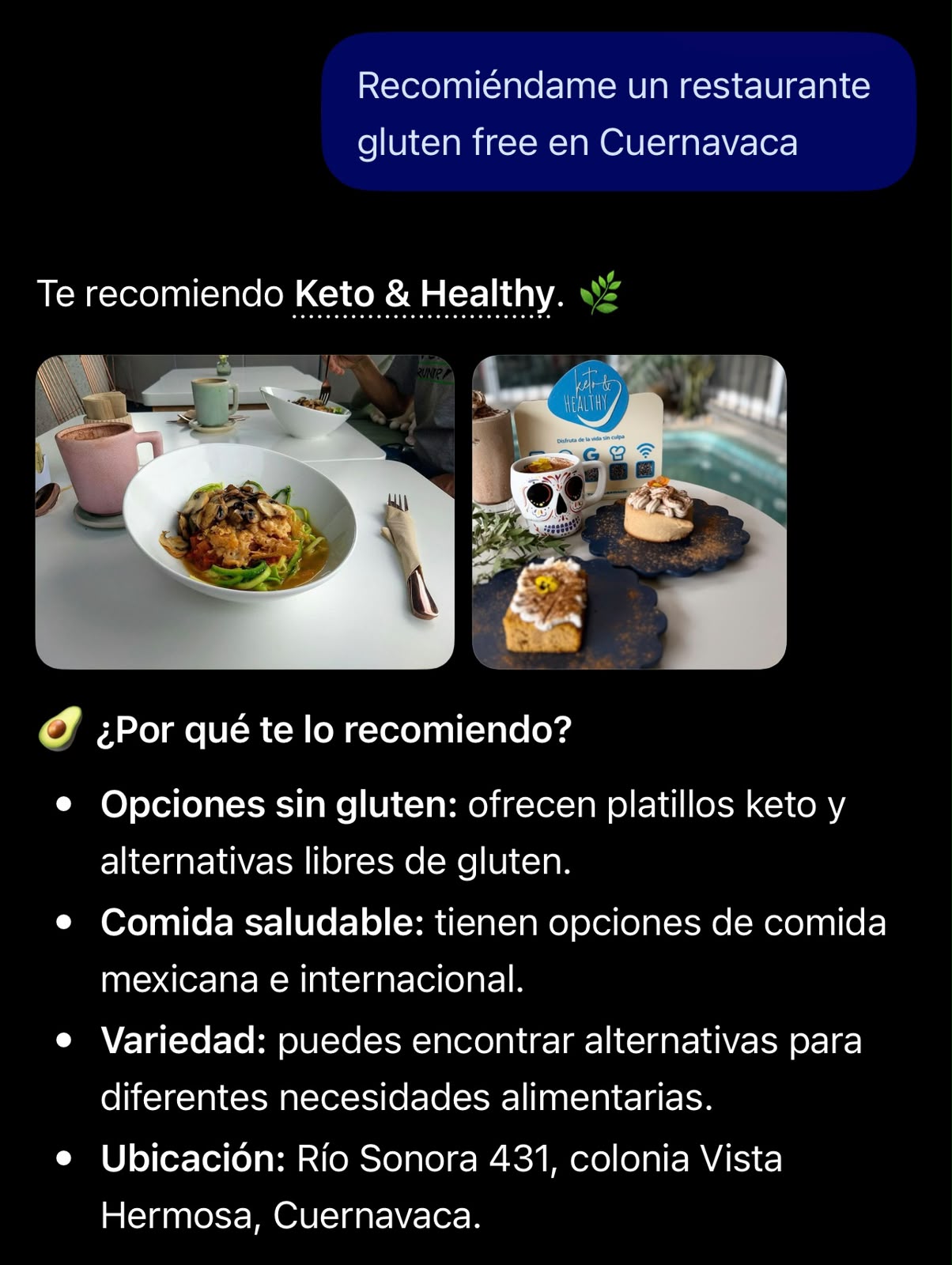 Respuesta de IA que menciona a Keto & Healthy